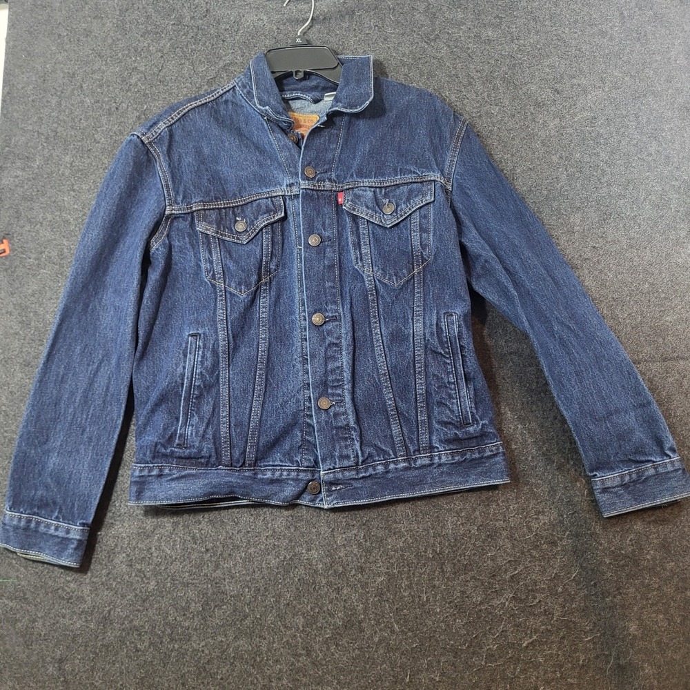 Levis Mens Denim Trucker Jacket Dark Wash Blue Size M Medium 70507-0219